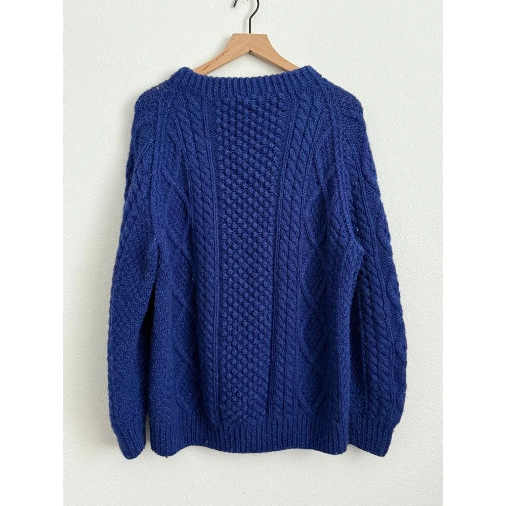 Kennedy of Ardara Fisherman Sweater Large Blue Hand Knit Wool Irish Aran Sweater